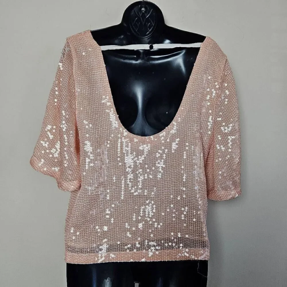 Free People Night Fever Peach Sequin Blouse